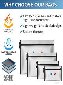Fireproof Document Bag, Includes 1 Set Of Fire-Resistant Money Pouch, Medium Size, Made Of Non-Irritating Silicone Coating, For Safe Storage Of Cash, Important Documents, Jewelry And Passports - A - View 4
