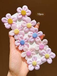 10pcs Colorful Sweet Style Flower Hair Clips For Daily Wear - Multicolor - View 3