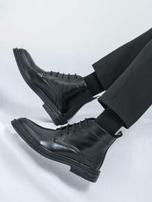 Men's Lace-Up High-Top Dress Boots, Pointed Toe Ankle Boots For Commuting, Business, Urban Style, Daily Wear, Casual, Versatile, Travel And Hiking - Black - View 8
