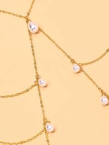 STONEFANS 1pc Vintage Pearl Water Drop Shoulder Chain, Wedding Dress Cold Shoulder Accessory, High-End Multi-Layer Body Chain - Pearl - View 5