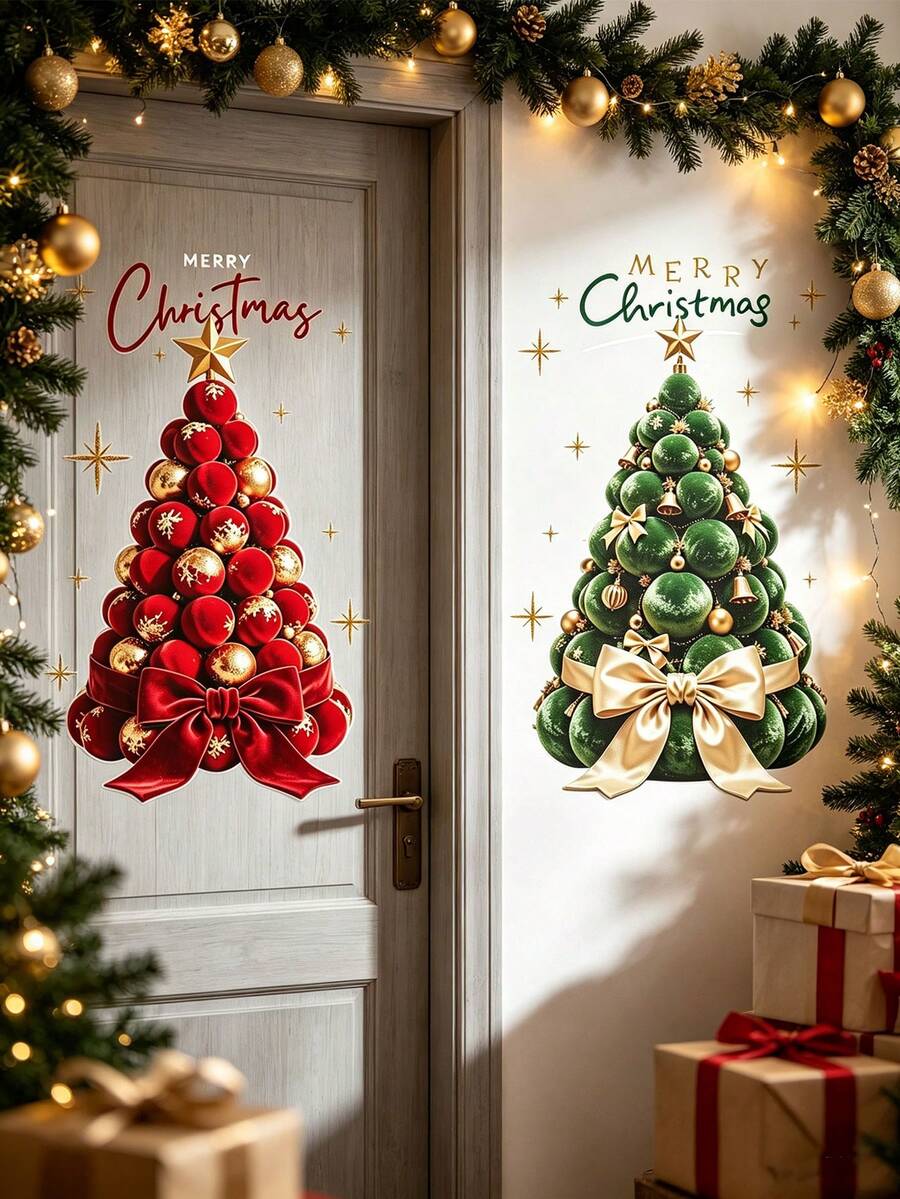 2pcs/Set Christmas WindowSticker,ChristmasTreePattern,35*50inches Reusable, Winter Window Decal, Suitable For Home Office Glass Door And Window Decoration, Wall Sticker, Room Decor, Bedroom Decor, Kitchen Decor, Home Decor - Multiple Styles - View 1