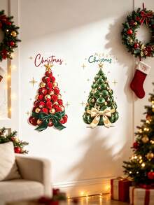 2pcs/Set Christmas WindowSticker,ChristmasTreePattern,35*50inches Reusable, Winter Window Decal, Suitable For Home Office Glass Door And Window Decoration, Wall Sticker, Room Decor, Bedroom Decor, Kitchen Decor, Home Decor - Multiple Styles - View 2