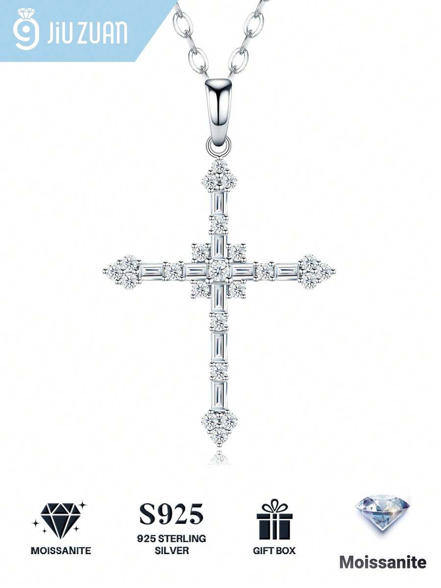 925 Sterling Silver Moissanite Necklace, Hypoallergenic Minimalist Pendant Necklace, Luxury Gift For Valentine's Day, Mother's Day, Birthday, Girlfriend, Wife, Mom (Gift Box With Certificate)