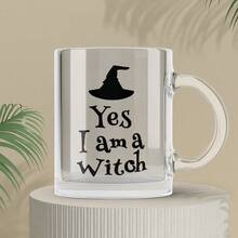 1pc Yes I Am A Witch Glass Mug - Clear Transparent Halloween Witch Hat Coffee Cup, Spooky Novelty Gift - Multicolor - View 1