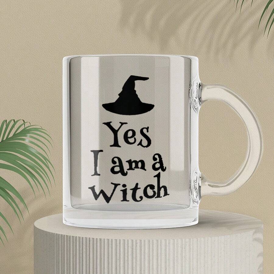 1pc Yes I Am A Witch Glass Mug - Clear Transparent Halloween Witch Hat Coffee Cup, Spooky Novelty Gift - Multicolor - View 1