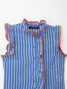 Women's Sweet Fashion Striped Colorblock Button-Up Top - Blue - View 5