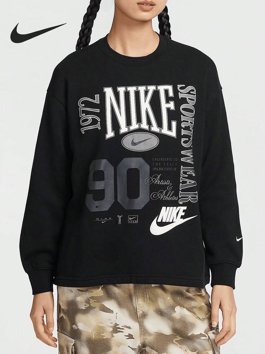 Nike/Authentic 2025 Spring Women's Graphic Loose Warm Sweatshirt HF9492-010 - HF9492-010 - View 1