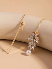 1 Peça Corrente de Cabelo de Noiva Elegante e Fashion com Pérolas, Estilo Exótico, Acessório de Vestido de Casamento, Tiara Brilhante com Strass, Pingente para Testa - Multicolorido - Visão 3