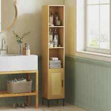 Tall Bathroom Cabinet, Slim Bathroom Cupboard With Open Shelves And Adjustable Shelf, Natural Wood Look - Natural Color - View 2