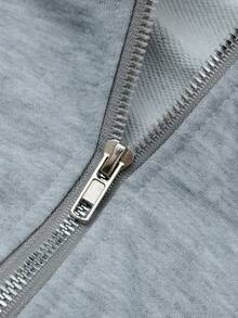 Heavy Rivet Decor Light Gray Hooded Zip-Up Loose Fit Streetwear Casual Versatile Cardigan Jacket Top - Light Grey - View 4