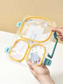1pc Portable PP Lunch Box, Office Worker Lunch Box/Fruit Bowl/Capacity Approx 800ml, Durable Snap Closure, Leak-Proof And Spill-Proof, Easy To Clean, Handle Design For Convenient Carrying, Suitable For Kitchen Storage/Food Container/Back To School Supplies/Office/Home/Holiday Essentials, Travel Essentials, Summer Meals And Outdoor Dining. - 3-compartment - View 6