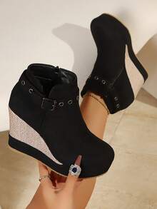 New Summer Wedge Fairy Sandals, Thick-Soled For Heightening And Slimming - Black - View 5