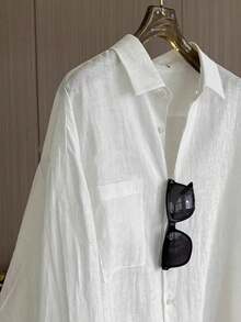 Women's Plus Size Long Sleeve Shirt, Classic Versatile Elegant White Collared Blouse - White - View 2
