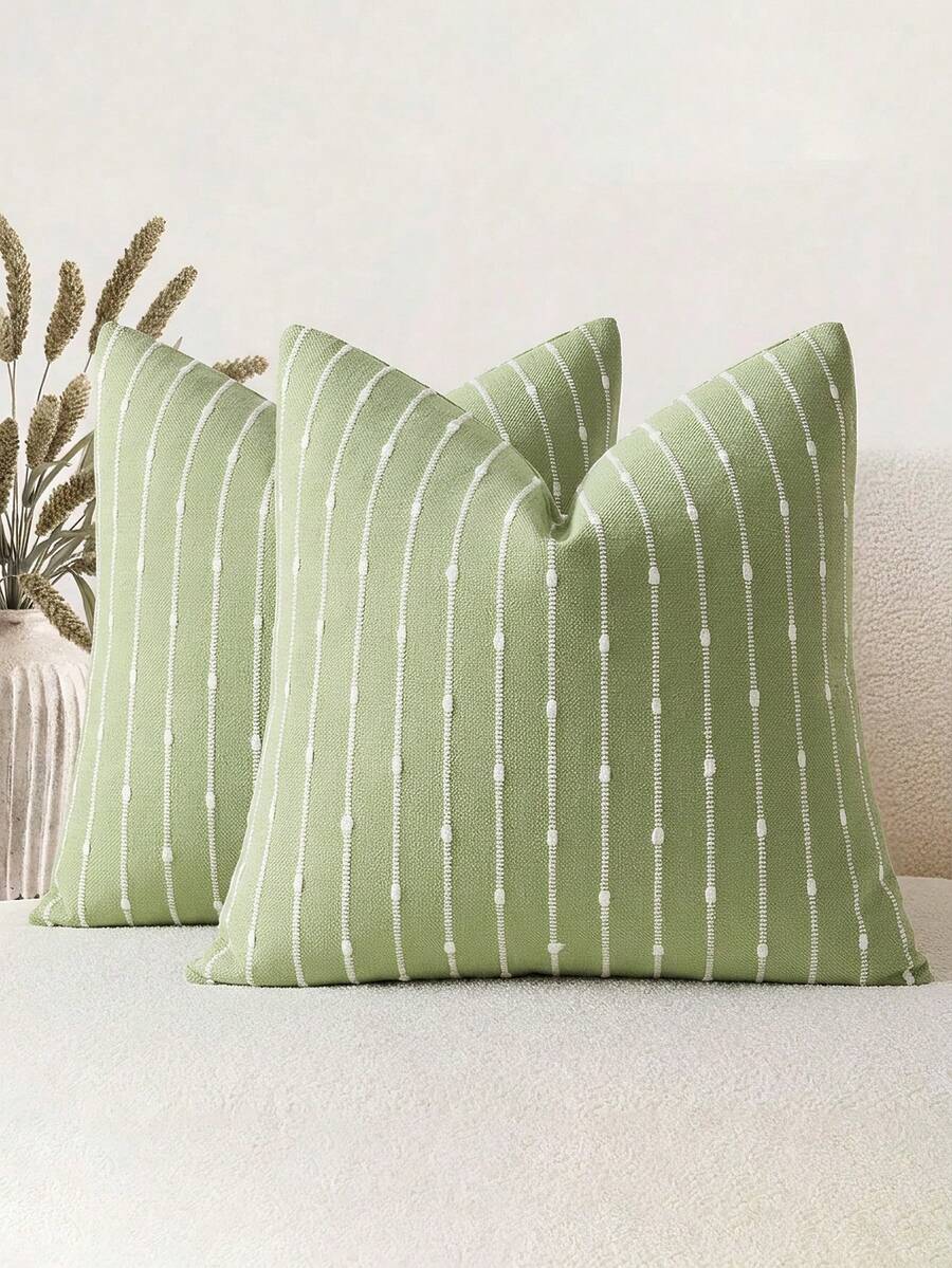1pc Matcha Green (No Filling) Decorative Jacquard Chenille Pillow Cover, Comfortable Modern Striped Texture Cushion Cover Suitable For Sofa, Bedroom, Living Room, Exhibition Hall And Other Home Decor, All Seasons - Matcha Green - View 1