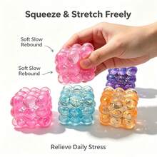 1pcsPortable Grape Cube Squishy Fidget Toy, Bubble Cube Shape Made Of Jelly‑Clear Soft Rubber, Embedded Fine Glitter Sequins For Crystal‑Gorgeous Look, Relieve Tension Effectively, Lightweight For Commute & Outdoor Carry‑On Play - Multicolor - View 1