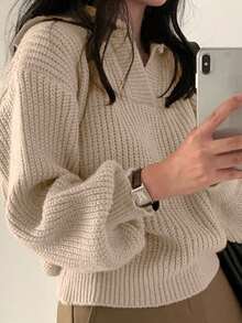 YCYC Sweater Hoodie Lengan Panjang Warna Polos Nyaman untuk Musim Gugur/Dingin - Khaki - View 4