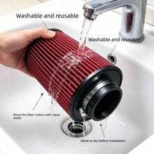 TRTY 1pc Reusable Red High-Flow Air Filter 76mm/2.99in, 101mm/3.97in. Washable Cone Air Intake Element With Rubber Interface Direct Bolt-On Adapter Installation, Fits Racing/Off-Road And Most Vehicles - High-flow Air Filter - View 8