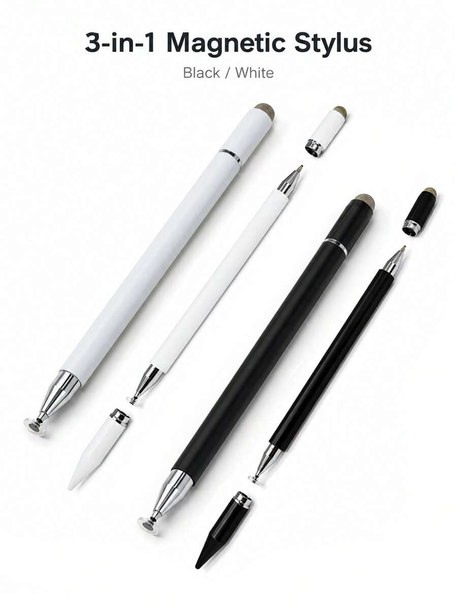 Universal Metal 3-In-1 Stylus Pen, Magnetic Cap Design, Capacitive Writing And Drawing Pen For Touchscreen Tablets And Smartphones - View 1