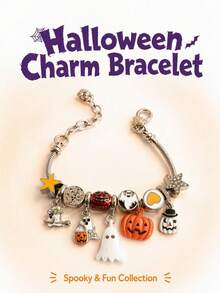 1pc Halloween Demon Pumpkin Ghost Bat Pendant Beaded Bracelet, Suitable For Party, Holiday Gift - Multicolor - View 5