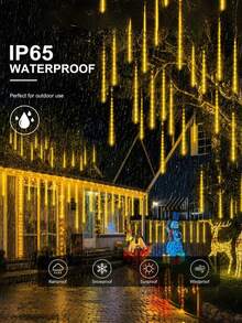 Lampu Hias LED Tenaga Surya Bentuk Hujan Meteor - 8 Tabung, 30CM/192LED, 45CM/288LED, Lampu Hias Tahan Air Bentuk Hujan, Cocok untuk Taman, Halaman, Pesta, Berkemah, Atap, Natal, Pagar, Pernikahan, Dekorasi Musim Gugur, Lampu Dekorasi Gantung untuk Suasana - Rangkaian lampu tabung meteor surya - View 4