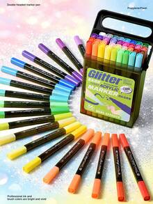 36/24/18/12 Colors. Starlight Dual-Tip Acrylic Glitter Markers, Large Capacity Art Markers, Opaque And Blendable, Suitable For Students, Suitable For Student Notes, Student Stationery. Art Student Set. - Double-ended Marker - View 1