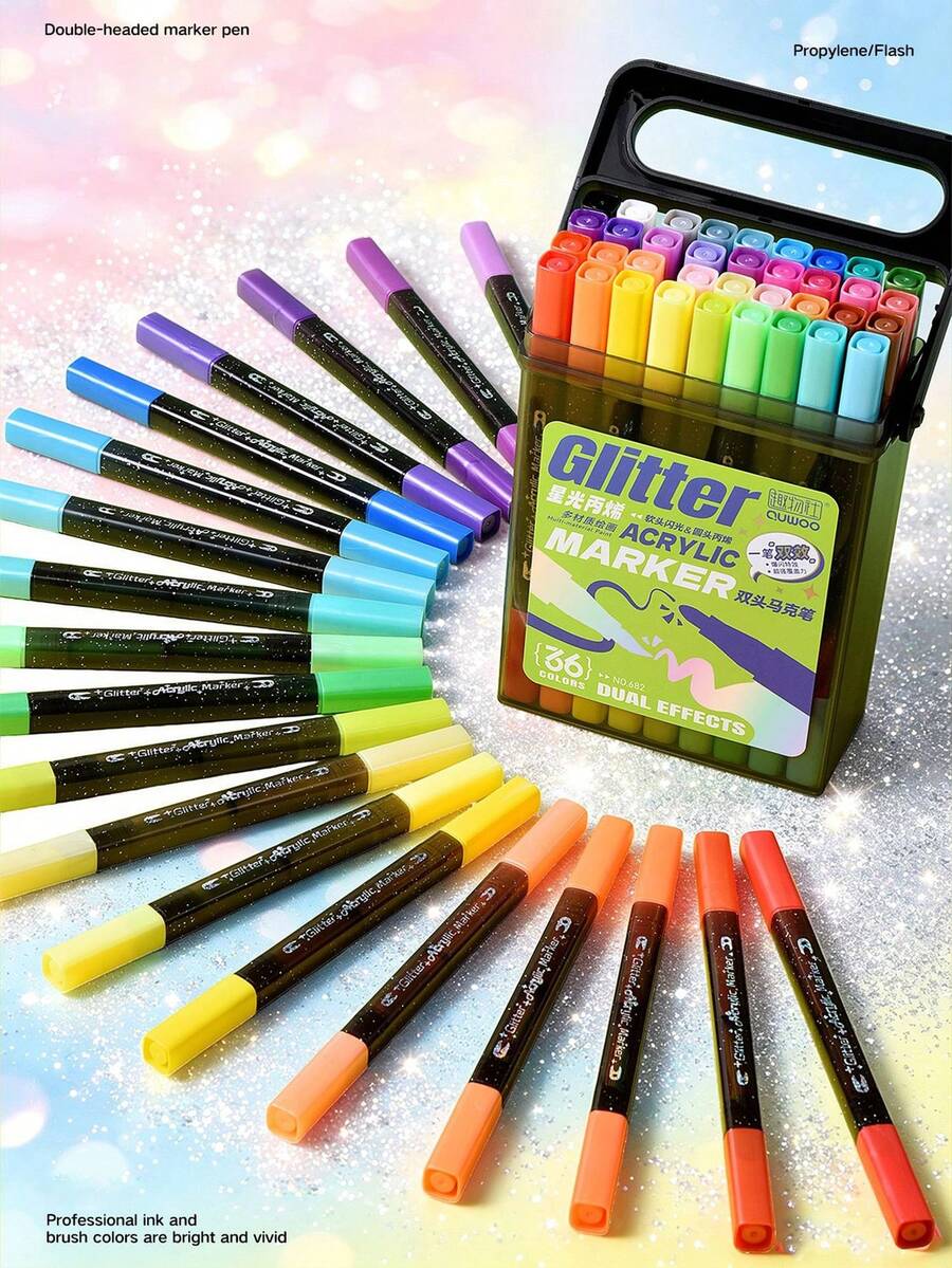 36/24/18/12 Colors. Starlight Dual-Tip Acrylic Glitter Markers, Large Capacity Art Markers, Opaque And Blendable, Suitable For Students, Suitable For Student Notes, Student Stationery. Art Student Set. - Double-ended Marker - View 1