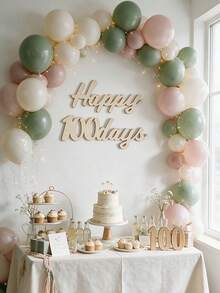 1組木製 Happy 100 Days 牆面字母裝飾牌，原木鏤空牆飾，寶寶百日慶祝 Baby Shower 背景掛飾用品 - 彩色 - 查看 2