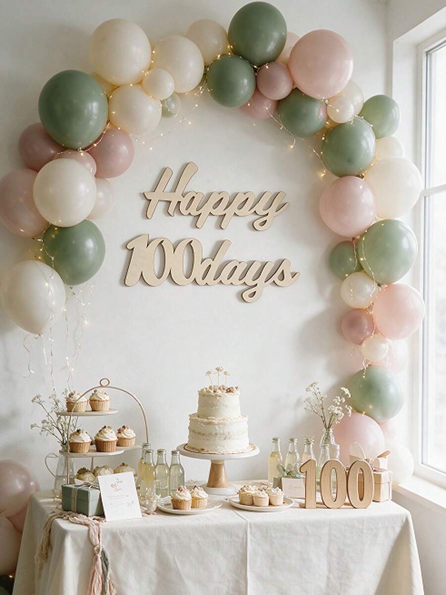 1組木製 Happy 100 Days 牆面字母裝飾牌,原木鏤空牆飾,嬰兒百日慶祝 Baby Shower 背景掛飾用品 - 彩色 - 查看 1