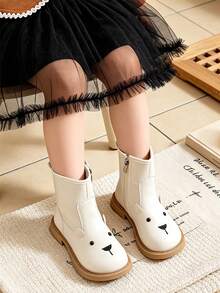 1 Pair Kids Soft Cute Cartoon Bear Decor Short Leather Boots, Easy On/Off Side Zipper Design, Suitable For Casual Outings, Parent-Child Matching, Autumn/Winter - Beige - View 2