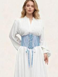 New Women's Lace-Up Waist Cincher, Fashionable Wide Lace Belt, Silk Elastic Material, Versatile Decorative Top Accessory - A - View 1