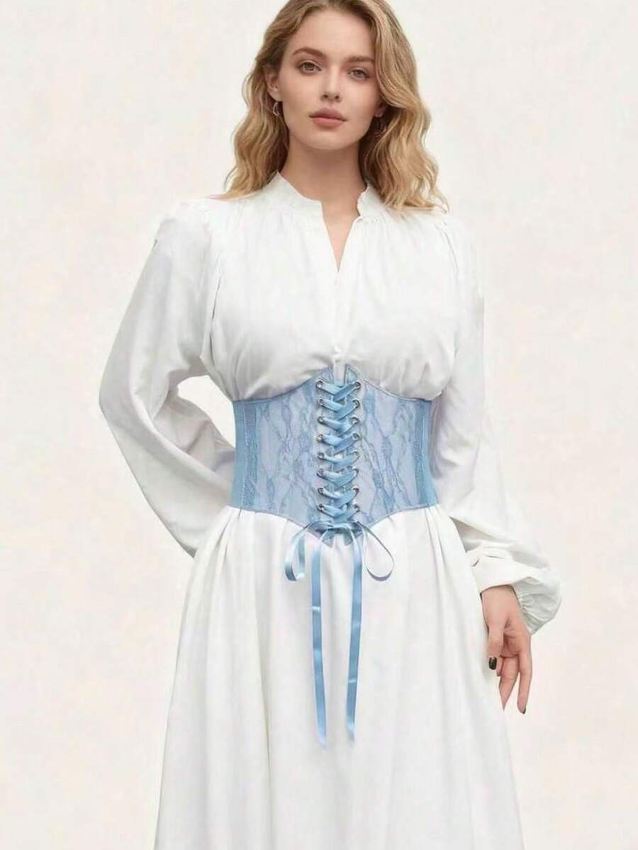 New Women's Lace-Up Waist Cincher, Fashionable Wide Lace Belt, Silk Elastic Material, Versatile Decorative Top Accessory - A - View 1