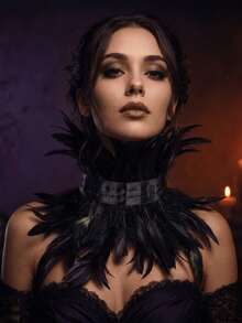 1pc Black Feather Bow Gothic Choker, Halloween Women Witch Vampire Costume Accessory, Masquerade Neck Decor - Black - View 2
