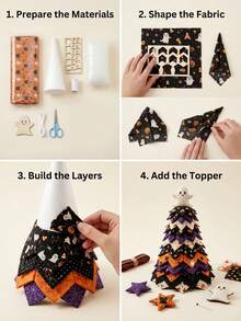 1pc DIY Halloween Quilted Fabric Tree Set, 3D Stuffed Sewing Handmade Kit, 3D Stuffed Sewing Handmade Project, Handmade Halloween Tabletop Decoration, Gift For Craft Enthusiasts - Multiple Styles - View 2