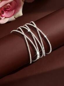 Elegant Shiny Open Cuff Bracelet, Multi-Layer Spiral Wrap Bangle, Bridal Gown Evening Party Accessory - Multicolor - View 5