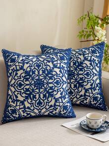 1pc Embroidered Pillow Case (Without Filling) - Navy Blue - View 12