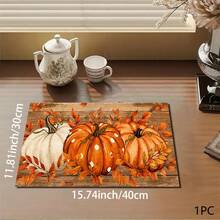 Autumn Fallen Leaves & 3 Pumpkins Pattern Print Absorbent Mat/Drying Mat/Countertop Protector For Coffee Machine, Tableware, Kitchen Countertop - Water-Absorbent Polyester With Rubber Non-Slip Backing, Decorative Placemat For Home, Bar And Dining Table - Multicolor - View 9