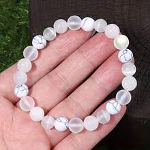 Unisex Bohemian Beaded Bracelet, Creative Faux Moonstone With White Turquoise And White Jade Spacer Beads, Fashionable Party Accessory, Perfect Holiday Gift For Christmas And New Year - Multicolor - View 4