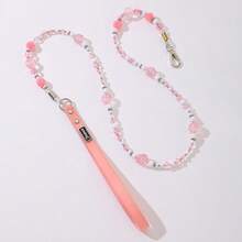Pet Pink Faux Pearl Ball Steel Wire Rope Beaded Leash, Handmade Beaded Leash - Pink - View 8