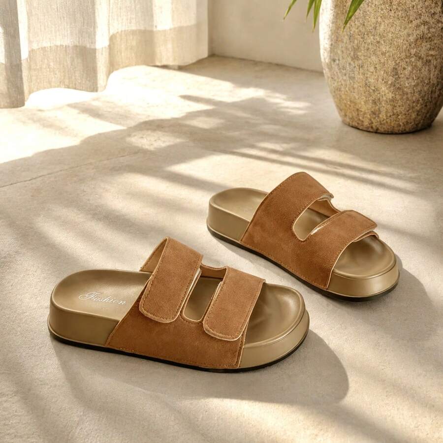 Women's Casual Fashion Open Toe Slippers, New Retro Flat Soft Non-Slip Beach Vacation Strap Sandals - Brown - View 1