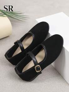 1 Pair Girls Black Mary Jane Shoes, Vintage Versatile Flat Shoes, Suitable For Daily And School Wear - Black - View 5