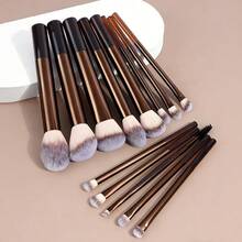 19 PCS Double-Ended Makeup Brush Set With Case Professional Foundation Powder Concealers Eyeshadow Blush Soft Bristles - Khaki - View 8