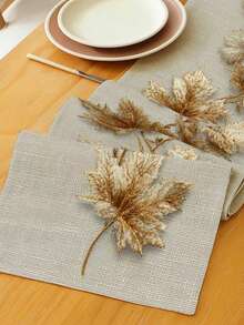 1pc, 2D Flat Printing, Plain Table Flag With Maple Leaf Branches, Autumn-Themed Plant Table Flag Suitable For All Seasons, Natural Minimalist Style, Non-Real Embroidery, 2D Printed Polyester Tablecloth And Flag - Gold - View 3