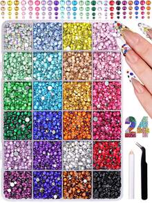 19200pcs 24-Color Mixed Flat Back Rhinestones, Round Shiny Gemstones, DIY Decorative Rhinestones, Suitable For Nail Art, Face & Body Stickers, Jewelry Making, Shoes, Tumblers, Water Bottles, Phone Cases, Clothing & Handmade Crafts - Multicolor - View 2