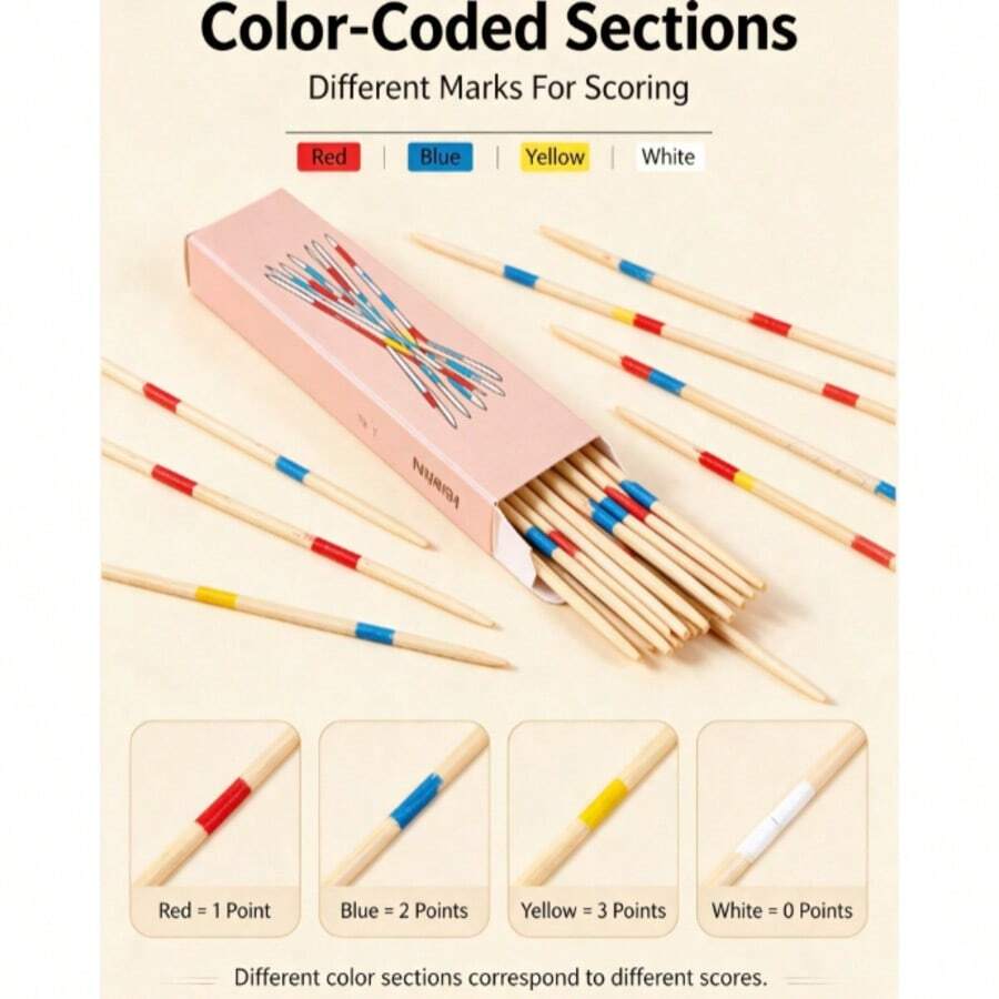 Wooden Mikado Pick Up Sticks Game Set With Storage Box, Classic Hand Concentration Desktop Puzzle Game, Christmas Halloween Indoor Party Leisure Interactive Table Game - Multicolor - View 1