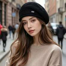 1pc Women's Knitted Beret Hat, Double D Rhinestone Decor, Winter Warm Soft Wool Knit Cap, Fashion Casual Daily Wear - A - View 3