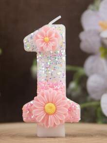 1件生日數字蠟燭，兩朵花粉色生日蛋糕蠟燭，亮片蛋糕裝飾蠟燭，0-9數字蠟燭（短燃燒時間） - 彩色 - 查看 20