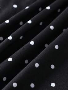 Women's Autumn Casual Minimalist Elegant Sexy Hot Girl Black Polka Dot Square Neck Long Sleeve All-Match Versatile Top For Going Out, Home, Streetwear, Casual Daily Wear - Black - View 9