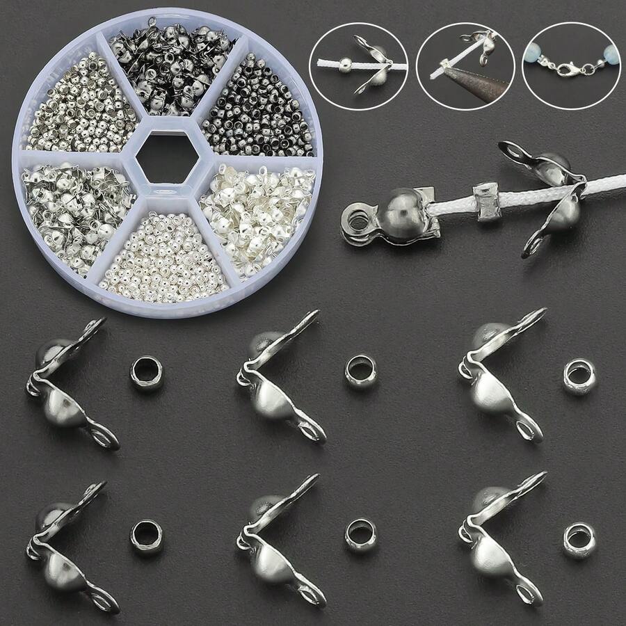 360pcs DIY Connecting Ring Parts Assortment With Positioning Beads And Clasp Buckles, Suitable For Braiding DIY Jewelry, Necklaces, Bracelets, Keychains, Beaded Connectors, End Caps, Flat Clamping End Caps For Round Beads, Jewelry Clasps, DIY Jewelry Making Materials - Buckle & Positioning Beads - View 1