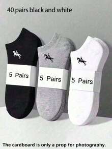 5/10/15/20/30/40 Pairs Unisex Solid Color Short Socks, Soft And Comfortable, Horse Pattern, Casual Versatile Sports Socks, Suitable For Daily Wear Or Outdoor Activities, All Seasons - Multicolor - View 15