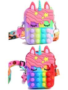 Unicorn Crossbody Purse For Girls, Rainbow Silicone Pop Bubble Sensory Toy Shoulder Bag,Adjustable Strap, Birthday Christmas Party Gift For Kids - Multicolor - View 9